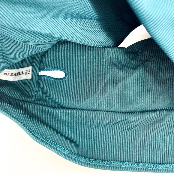 ZAFUL🌺 Square Ribbed Ruched Tankini Swimwear Greenish Blue👙XL - Picture 10 of 10